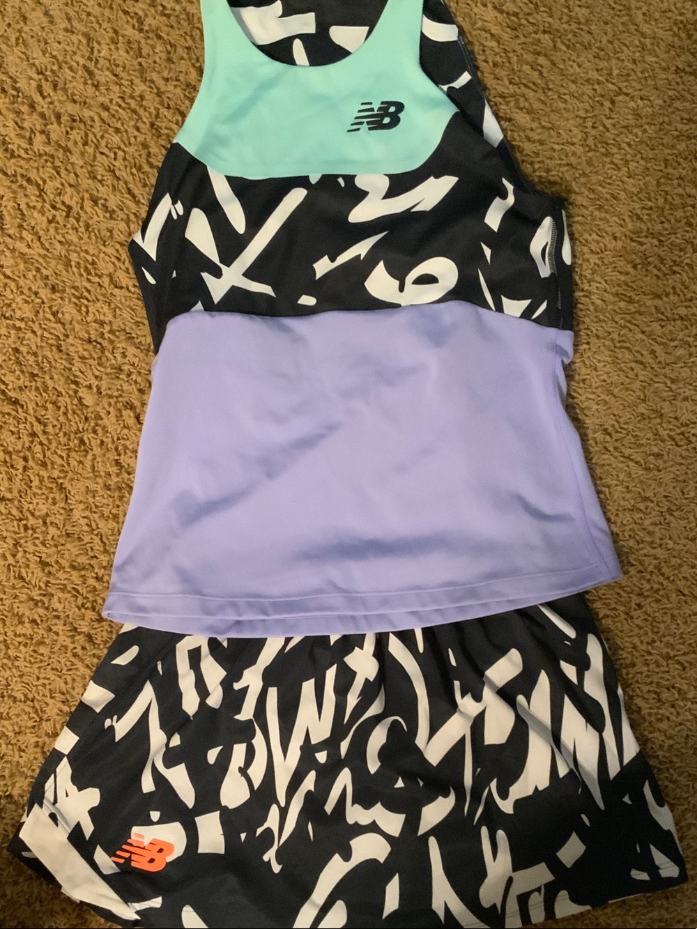 New Balance Mint, Lavender & Black Patterned Athletic Tank and Skort